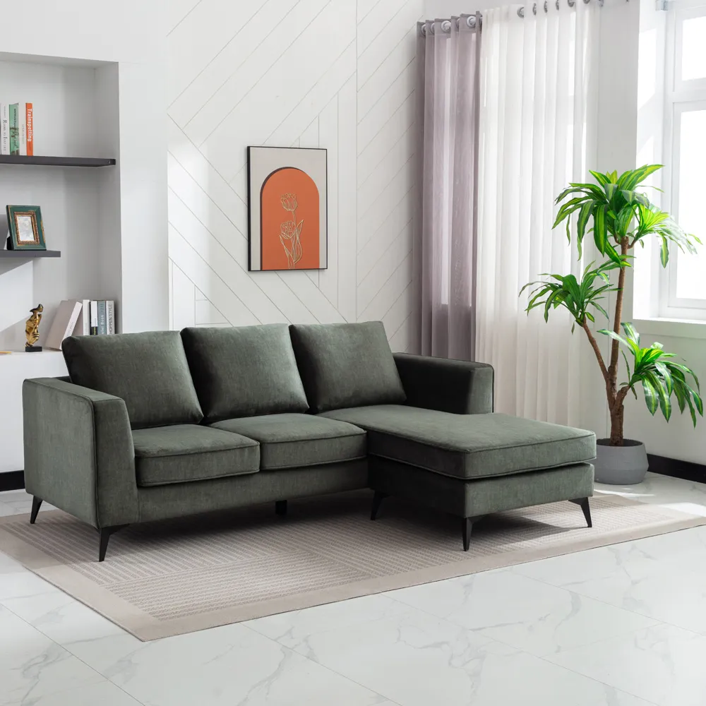 3-Seater L-Shaped Reversible Chaise Sofa - Green