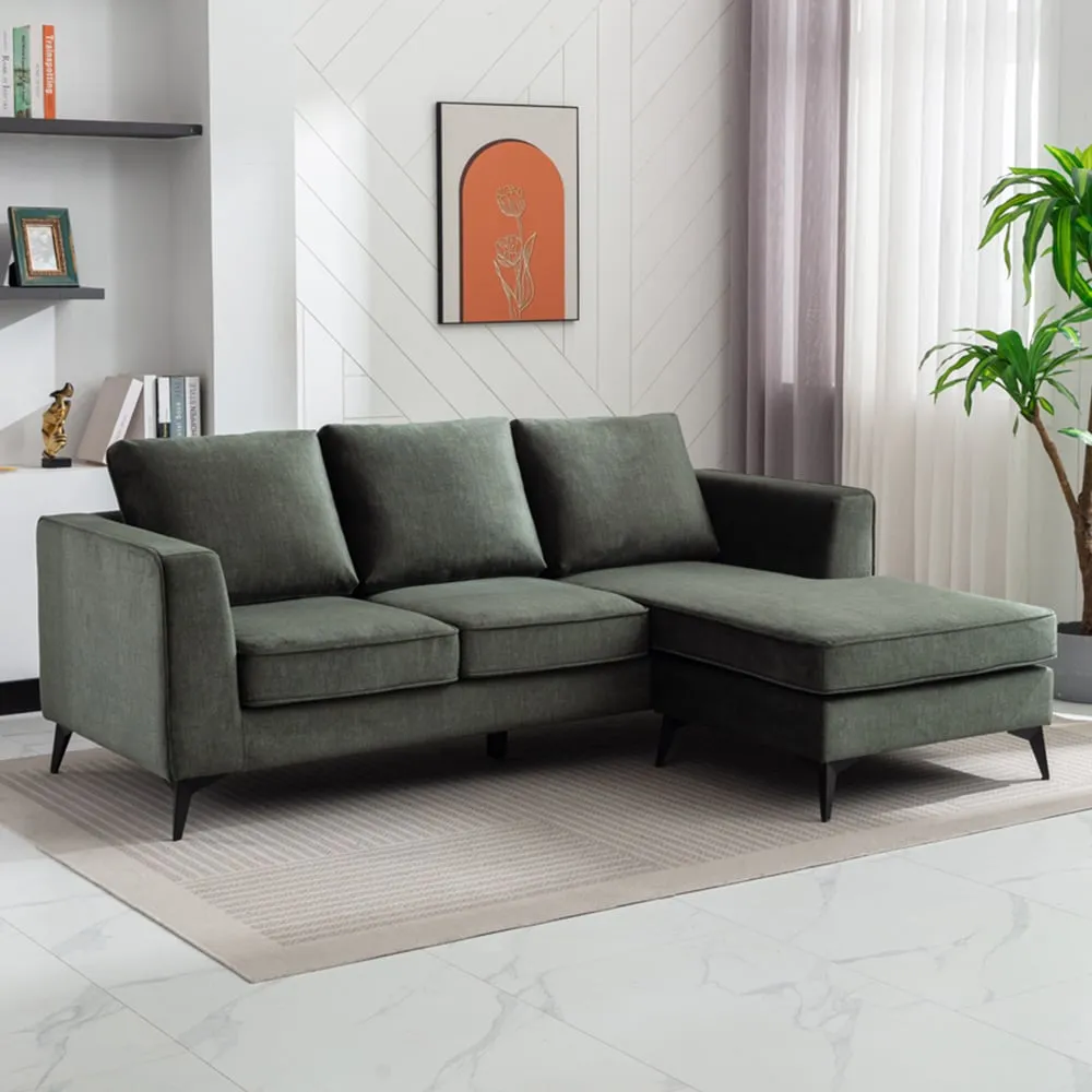 3-Seater L-Shaped Reversible Chaise Sofa - Green