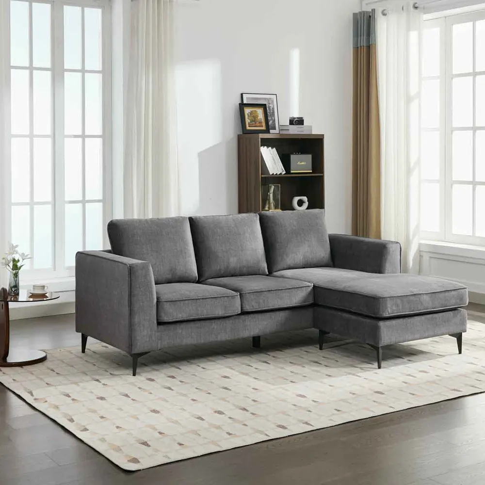 3-Seater L-Shaped Reversible Chaise Sofa - Grey