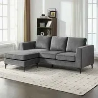 3-Seater L-Shaped Reversible Chaise Sofa - Grey