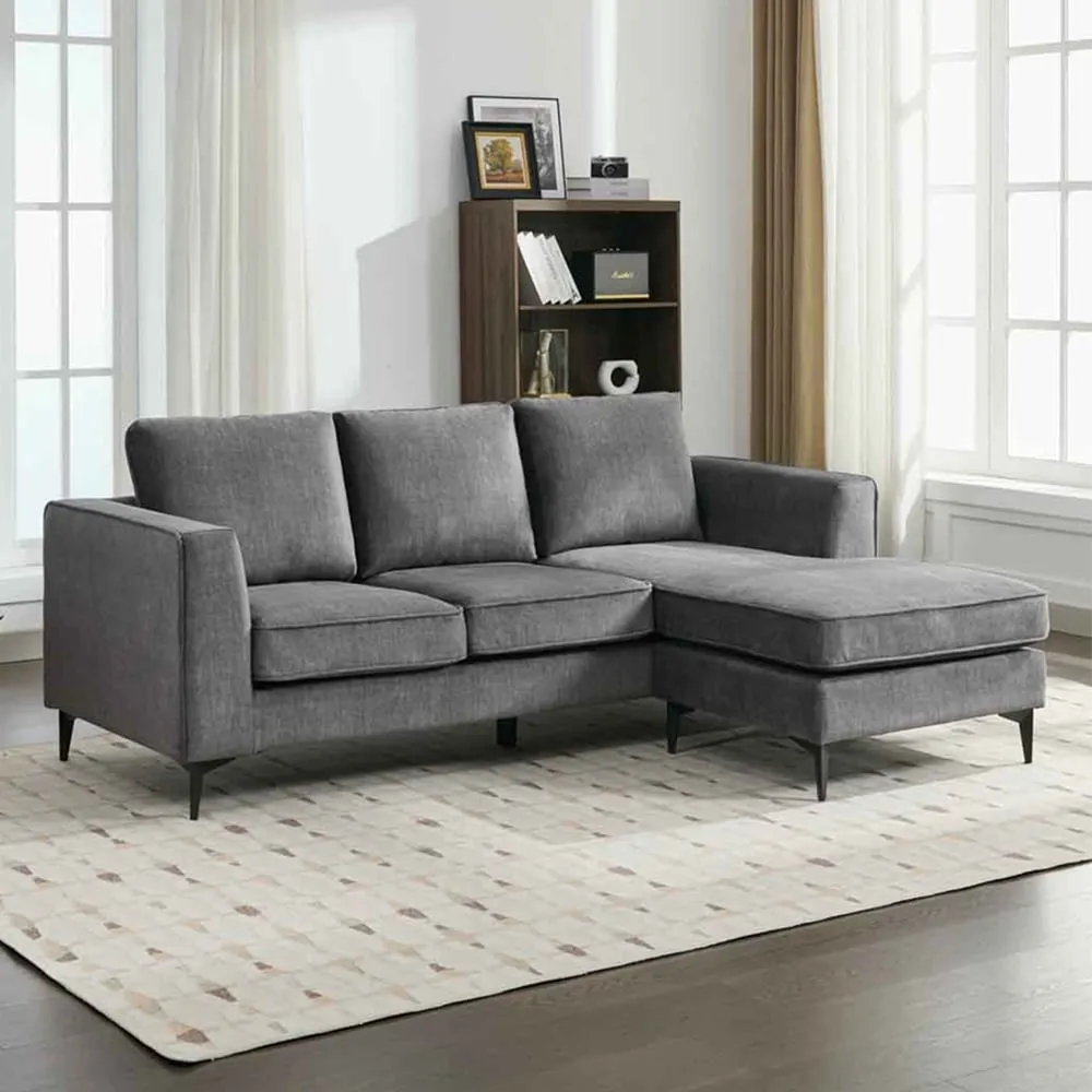 3-Seater L-Shaped Reversible Chaise Sofa - Grey