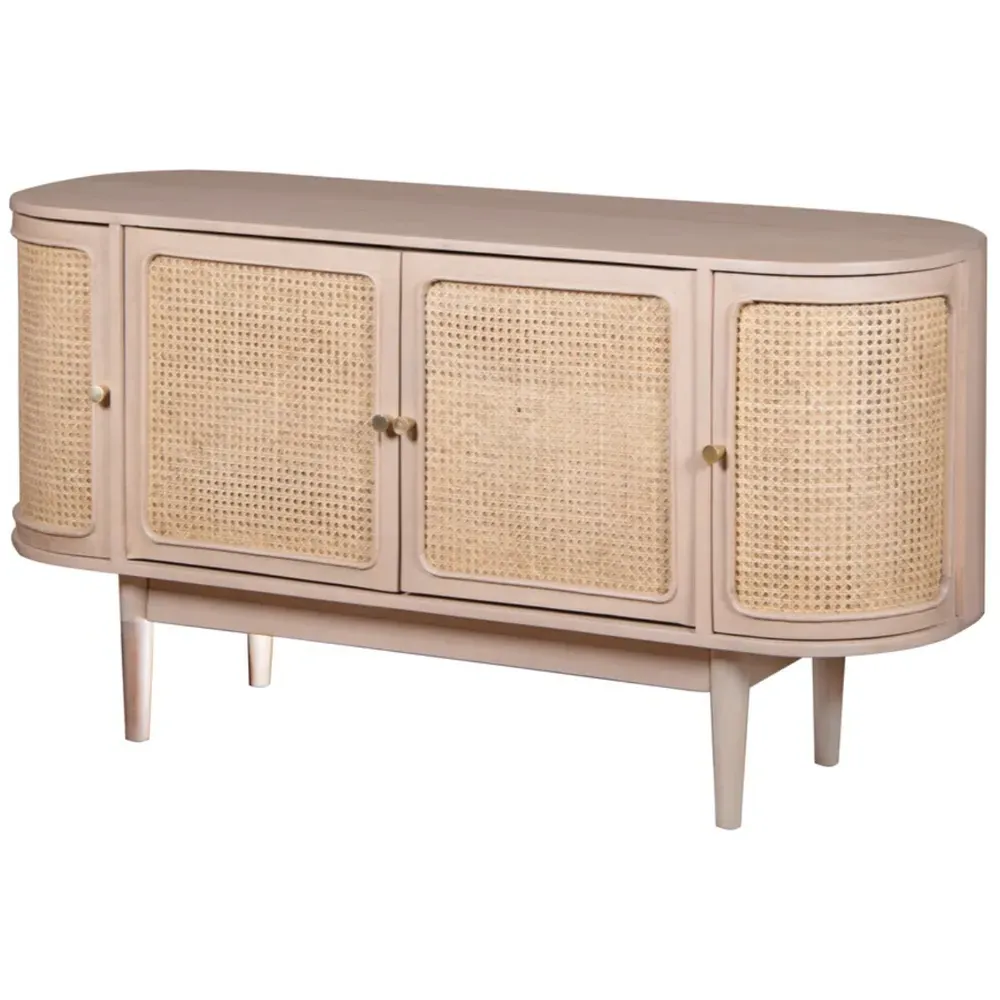4 Door Cane and Mango Wood Sideboard - Brown