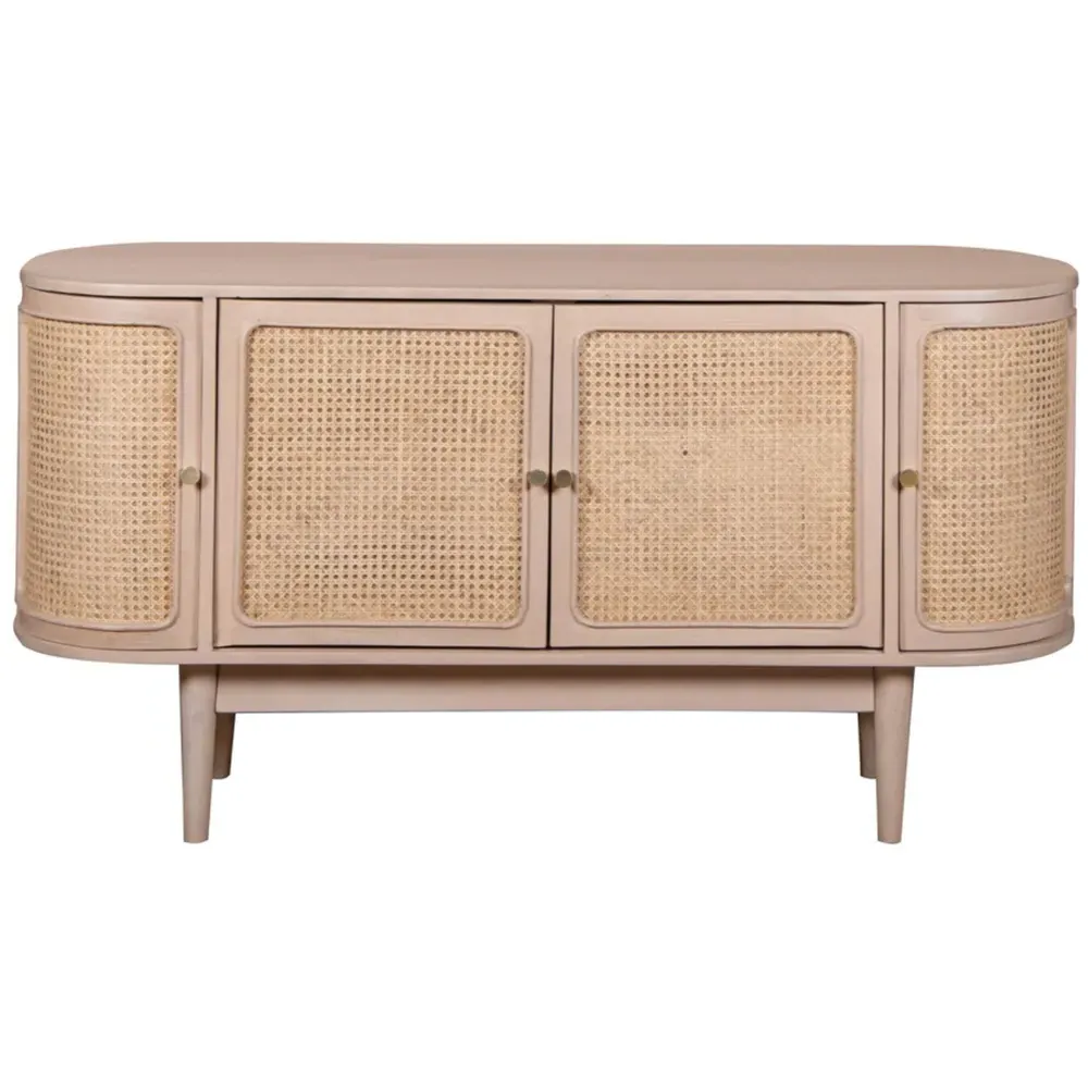 4 Door Cane and Mango Wood Sideboard - Brown