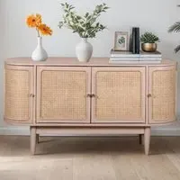 4 Door Cane and Mango Wood Sideboard - Brown