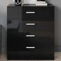 4 Drawer Chest of Drawers - Black, High Gloss