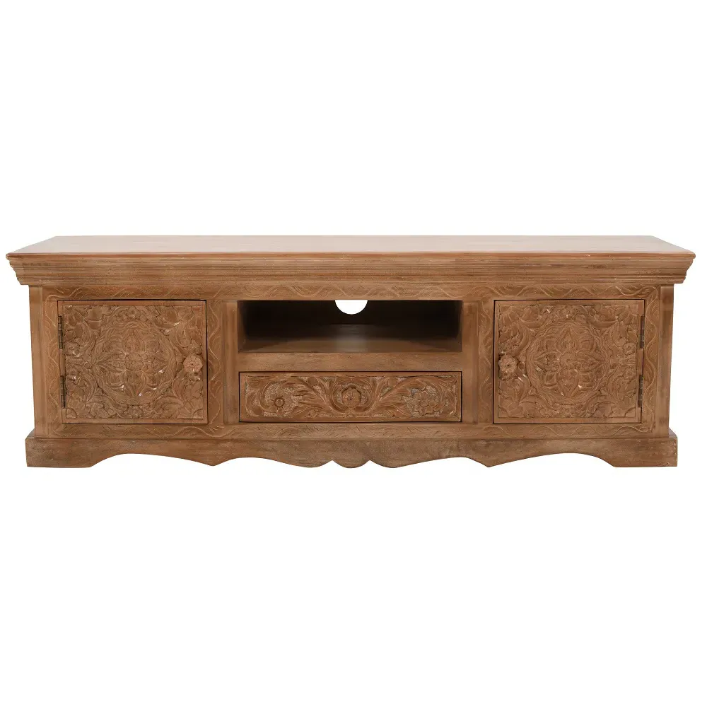 Adair 2 Door TV Cabinet with Drawer - Brown, Mango Wood