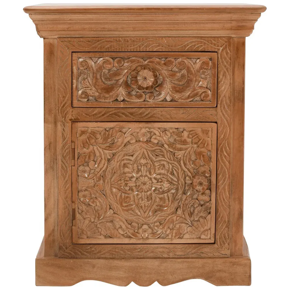 Adair Bedside Table with Drawer - Brown, Mango Wood