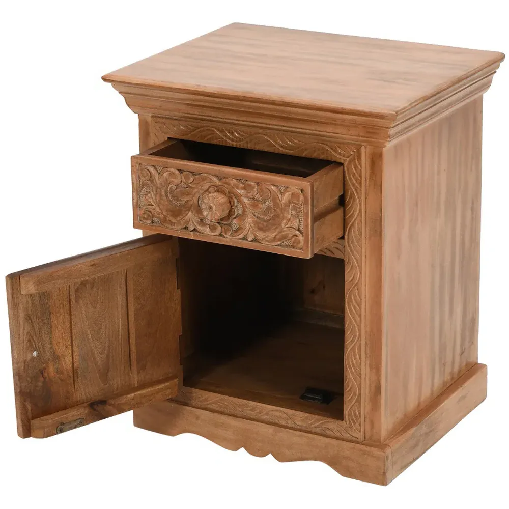 Adair Bedside Table with Drawer - Brown, Mango Wood