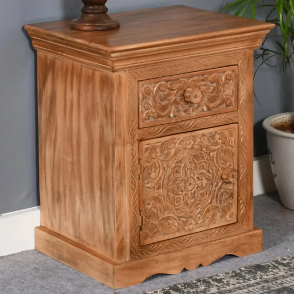 Adair Bedside Table with Drawer - Brown, Mango Wood