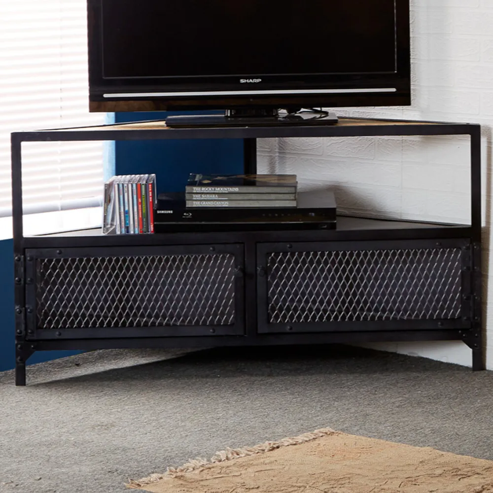 Akos 2 Door Corner TV Unit - Brown, Wood