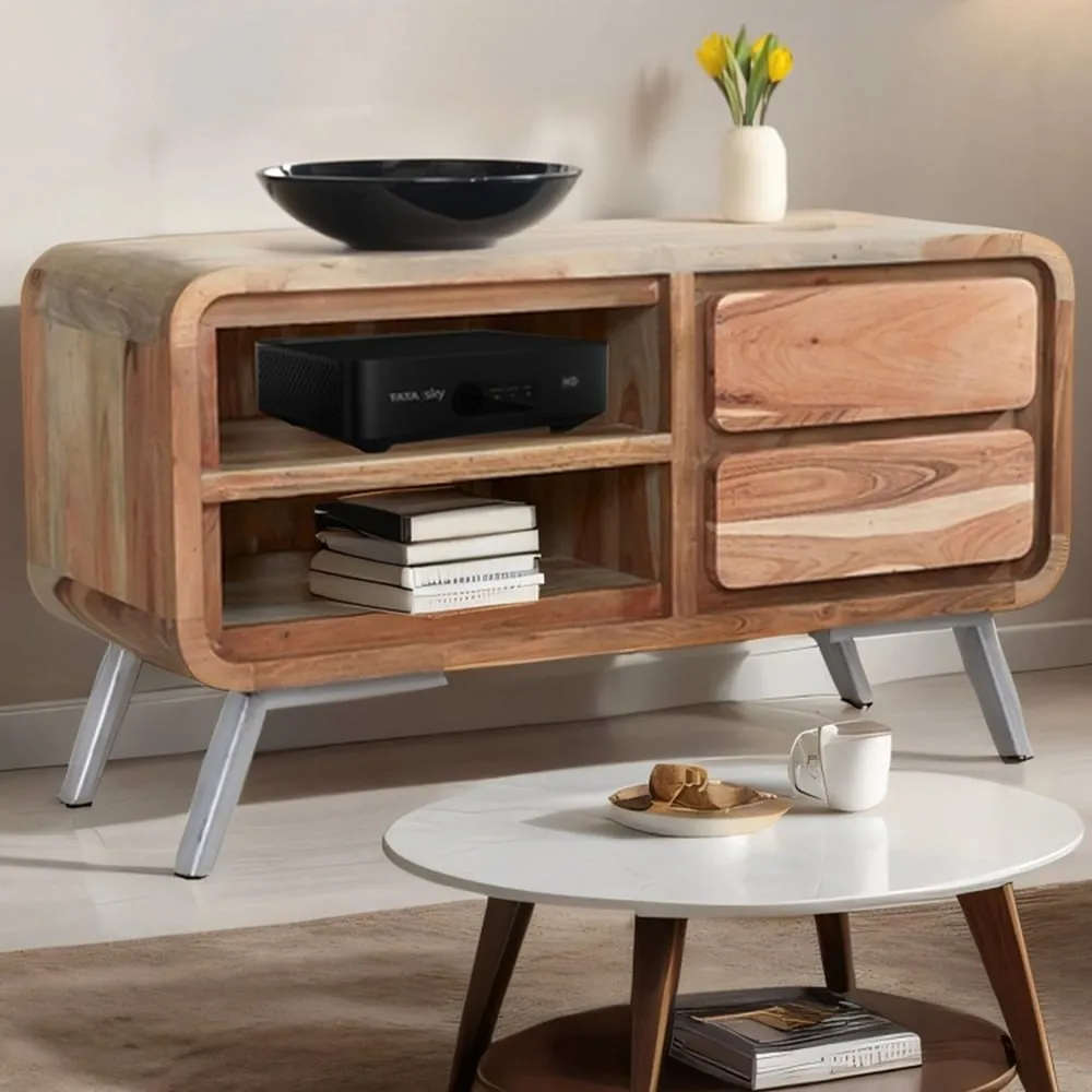 Aleiny 2 Drawer 2 Shelf TV Cabinet - Brown, Hardwood