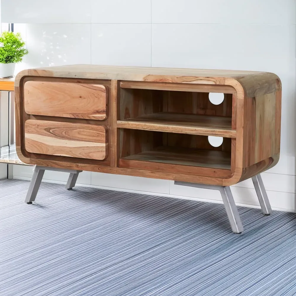 Aleiny 2 Drawer 2 Shelf TV Cabinet - Brown, Hardwood