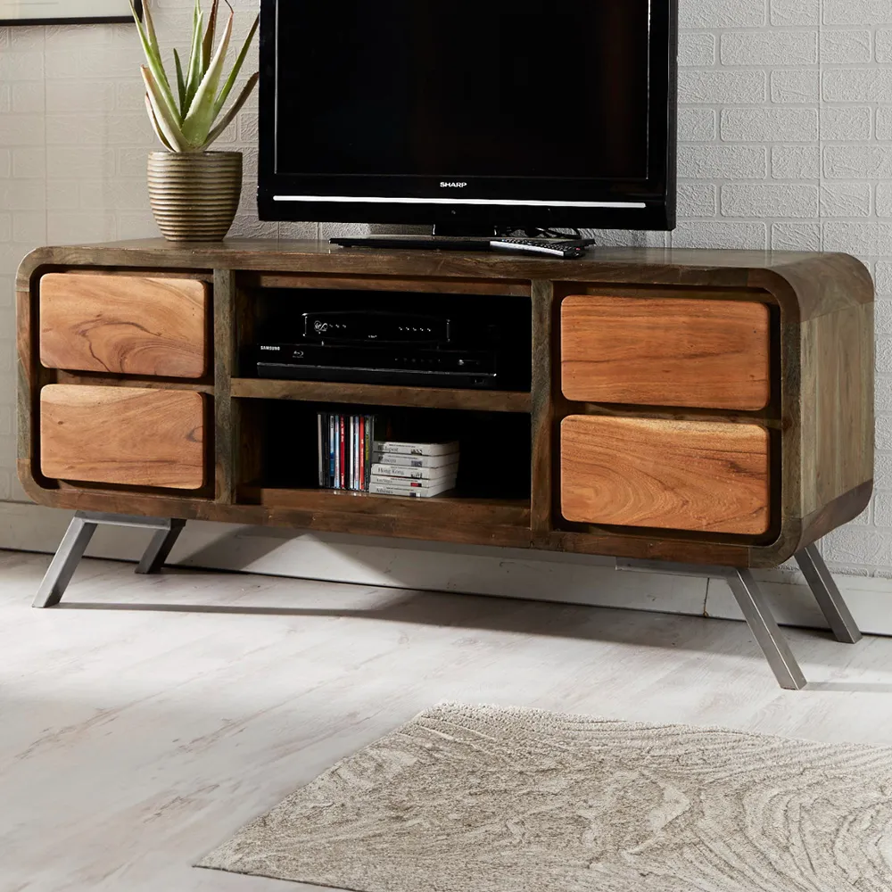Aleiny 4 Drawer Media Unit with Shelf - Brown, Wood