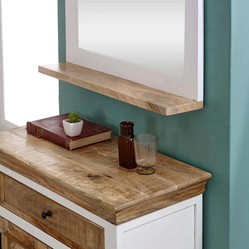 Alfie Single Shelf Mirror Frame - Brown, Mango Wood