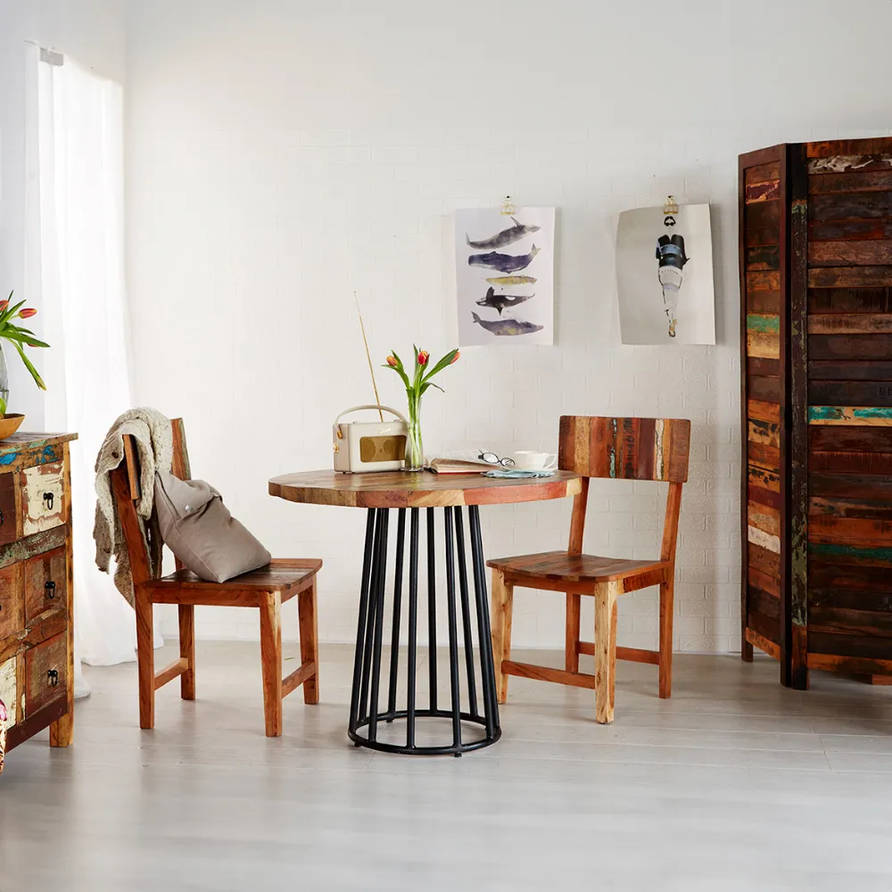 Camea 2 Seater Round Dining Table - Brown, Reclaimed Wood