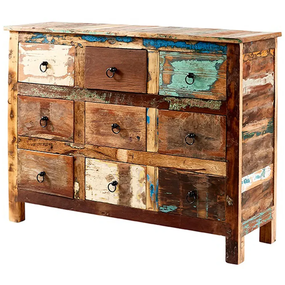 Camea 9 Drawer Chest of Drawers - Brown, Reclaimed Wood