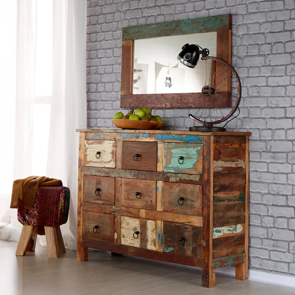 Camea 9 Drawer Chest of Drawers - Brown, Reclaimed Wood