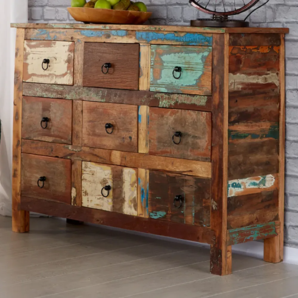 Camea 9 Drawer Chest of Drawers - Brown, Reclaimed Wood