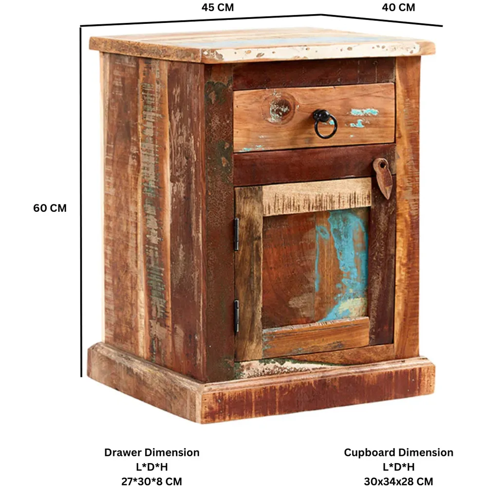 Camea Bedside Table with Drawer - Brown, Reclaimed Wood