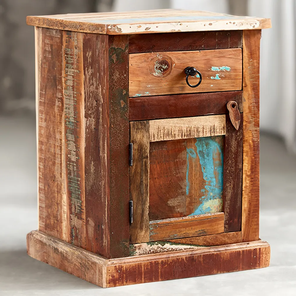 Camea Bedside Table with Drawer - Brown, Reclaimed Wood
