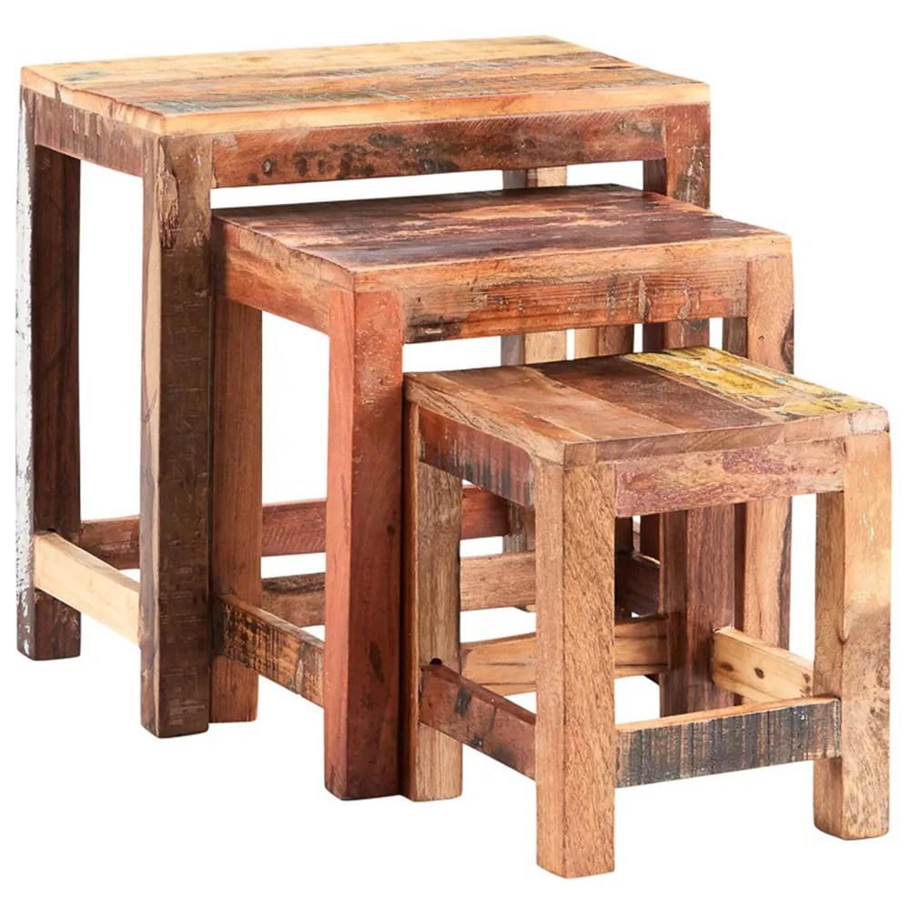 Camea Nest of Tables Set of 3 - Brown, Reclaimed Wood