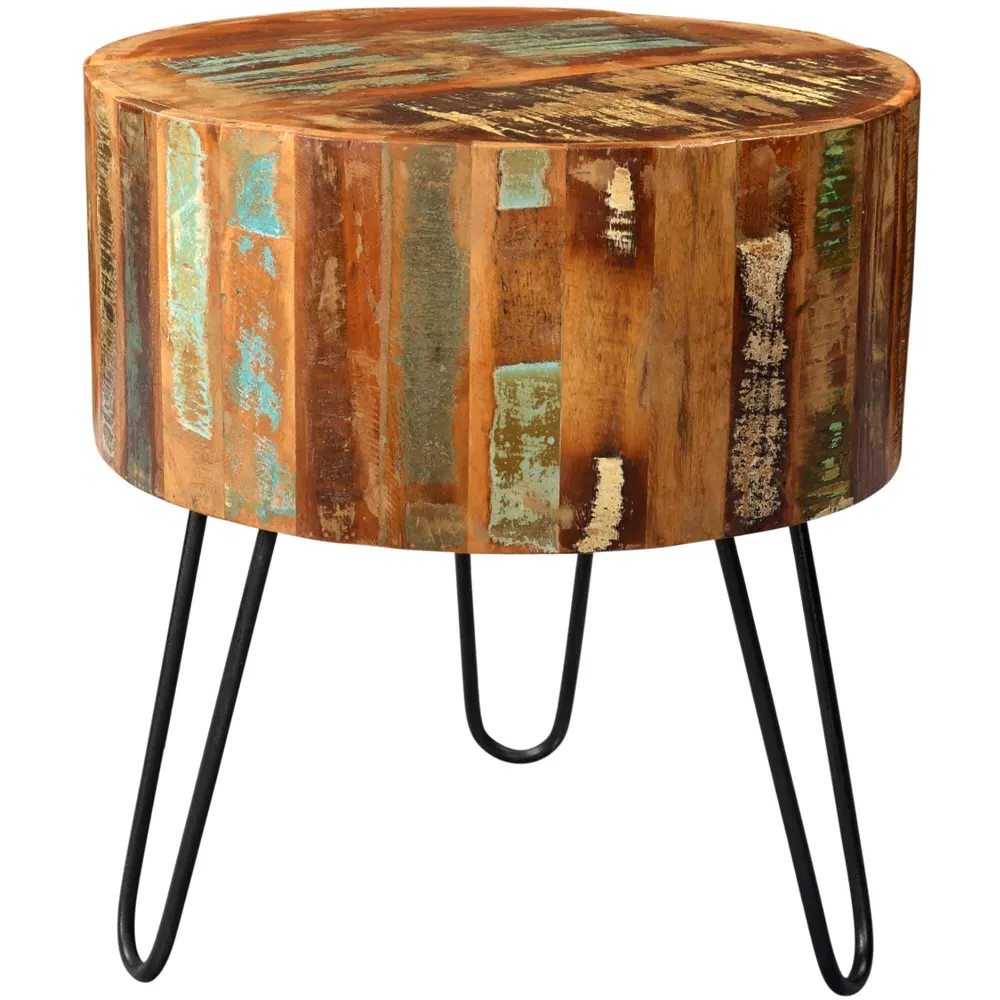 Camea Round Side Table - Brown, Reclaimed Wood