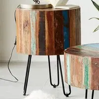 Camea Round Side Table - Brown, Reclaimed Wood