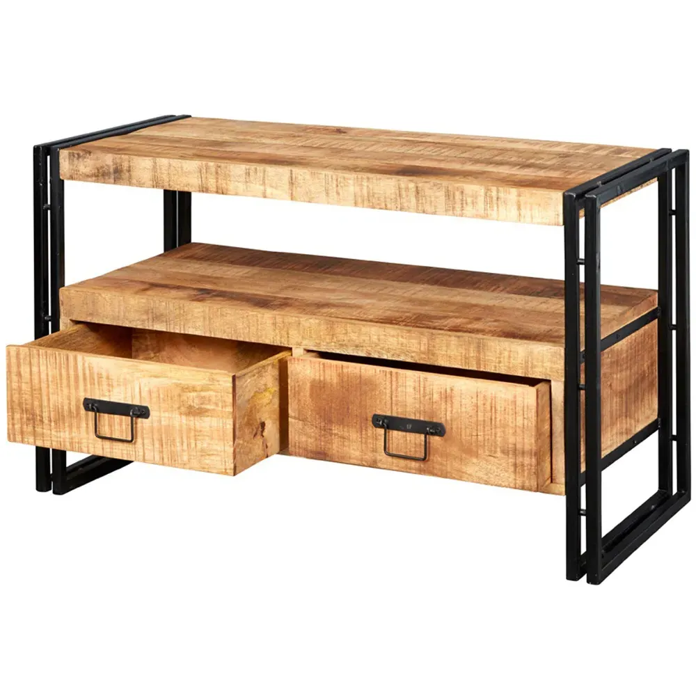 Carnaby 2 Drawer TV Unit with Shelf - Brown, Wood