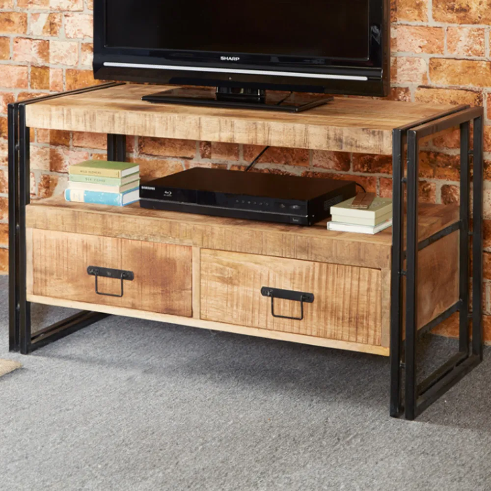 Carnaby 2 Drawer TV Unit with Shelf - Brown, Wood