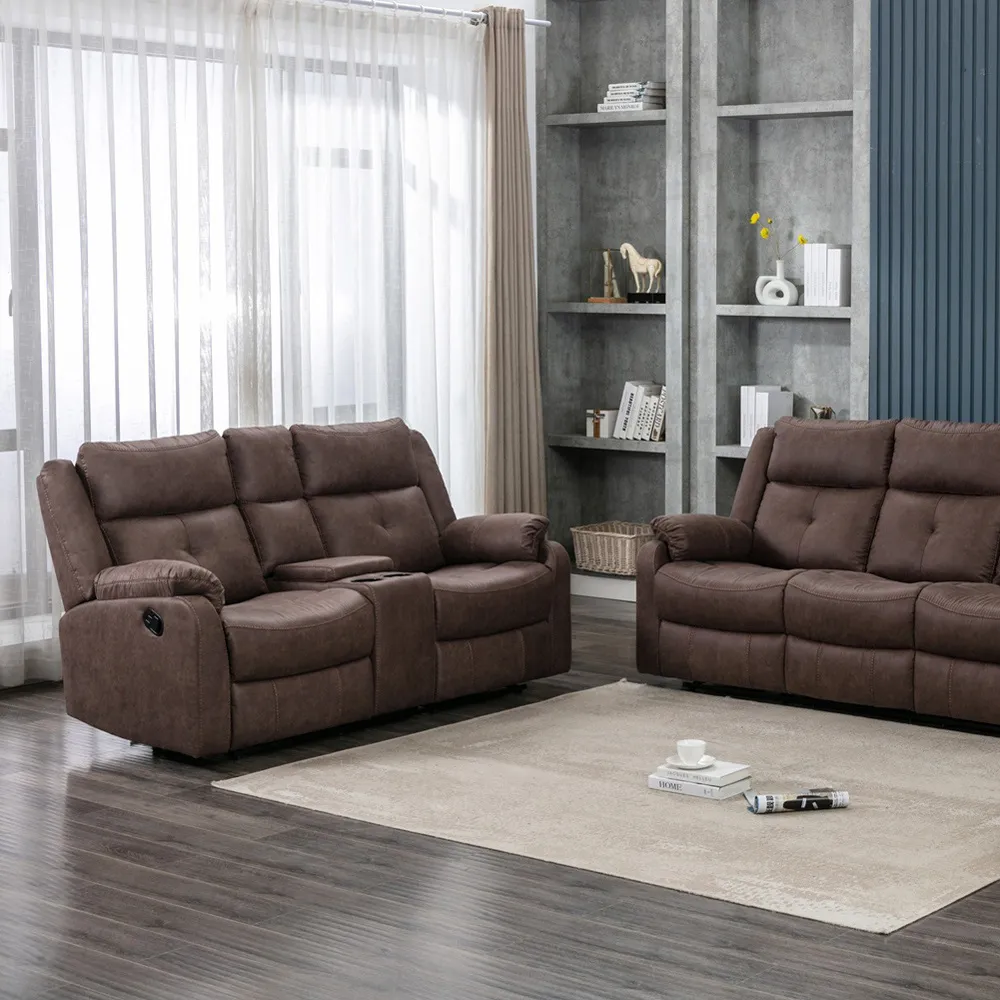 Casey 2-Seater Console Recliner Sofa - Brown