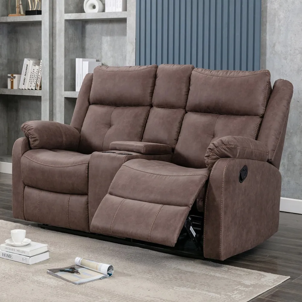 Casey 2-Seater Console Recliner Sofa - Brown