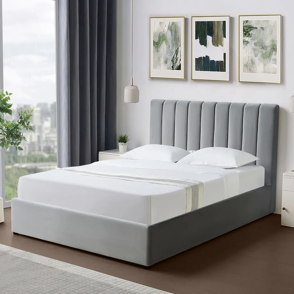 Corwin Double Ottoman Bed with Storage - Grey, Velvet