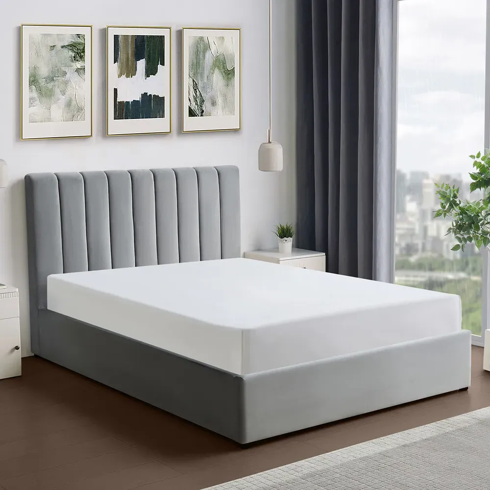 Corwin Double Ottoman Bed with Storage - Grey, Velvet