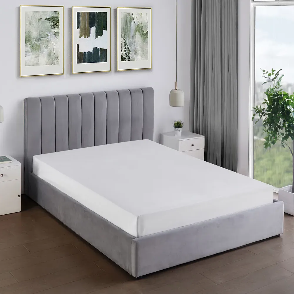 Corwin King Size Ottoman Bed with Storage - Grey, Velvet
