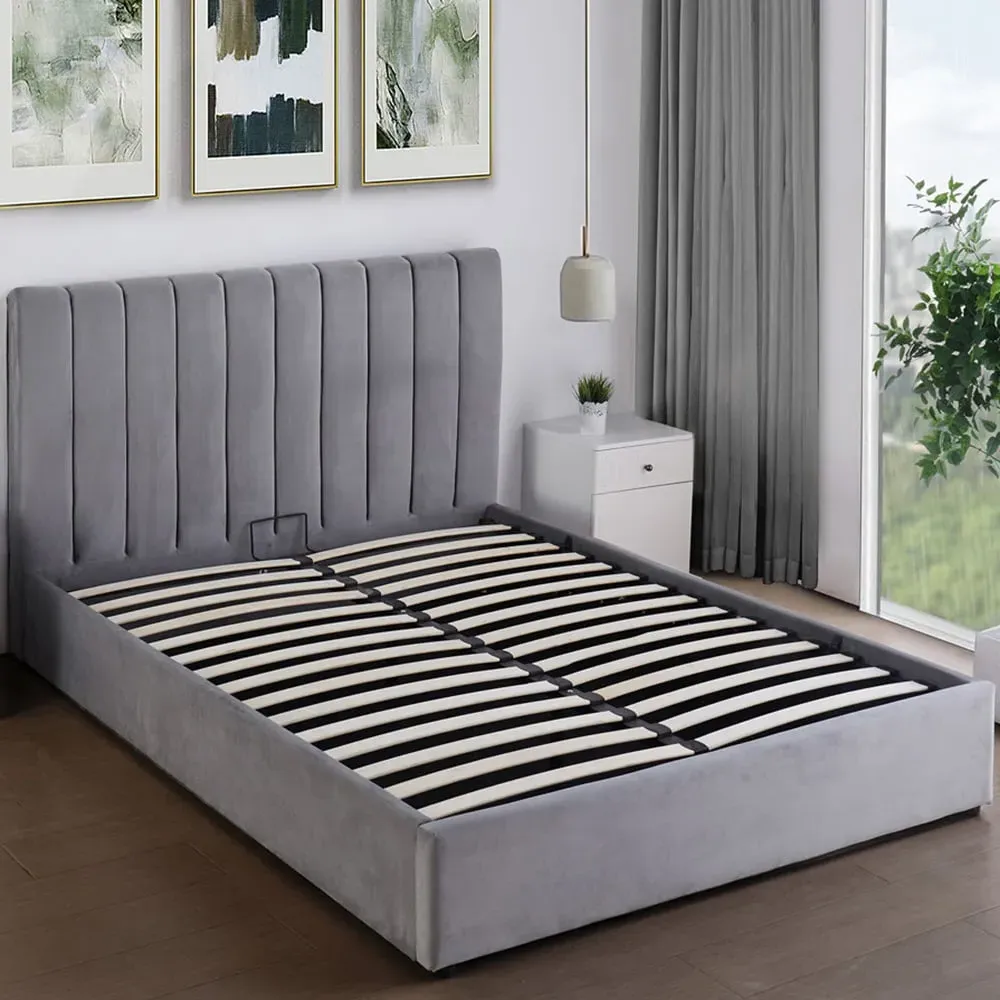 Corwin King Size Ottoman Bed with Storage - Grey, Velvet image