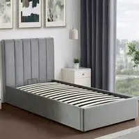 Corwin Single Ottoman Bed with Storage - Grey, Velvet