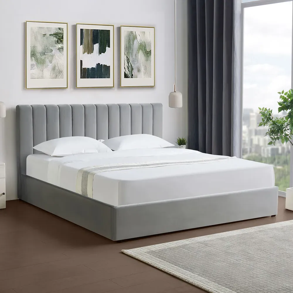 Corwin Super King Ottoman Bed with Storage - Grey, Velvet