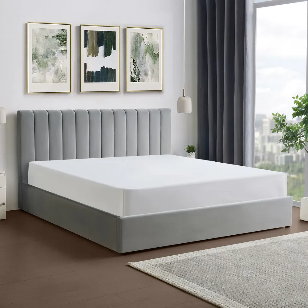 Corwin Super King Ottoman Bed with Storage - Grey, Velvet