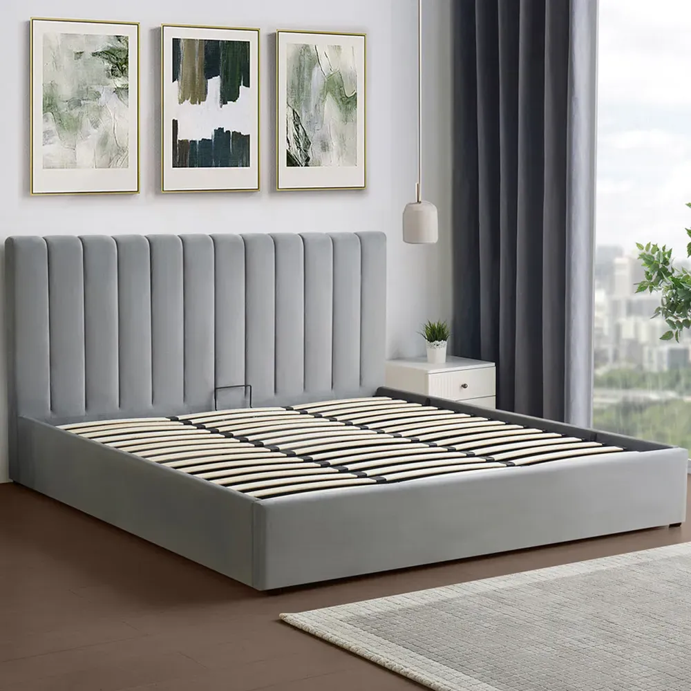 Corwin Super King Ottoman Bed with Storage - Grey, Velvet