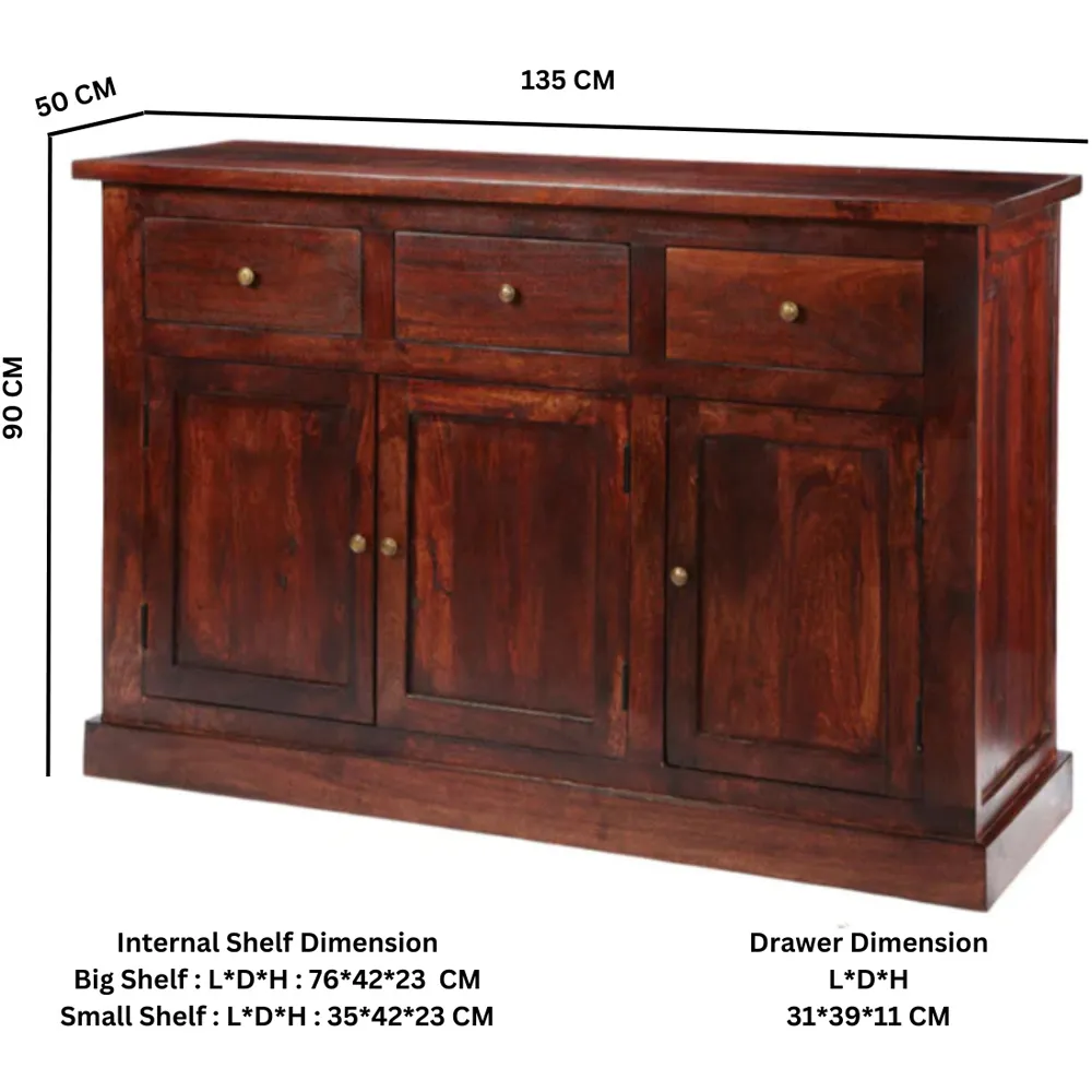 Esma 3 Door 3 Drawer Large Sideboard - Dark Mango