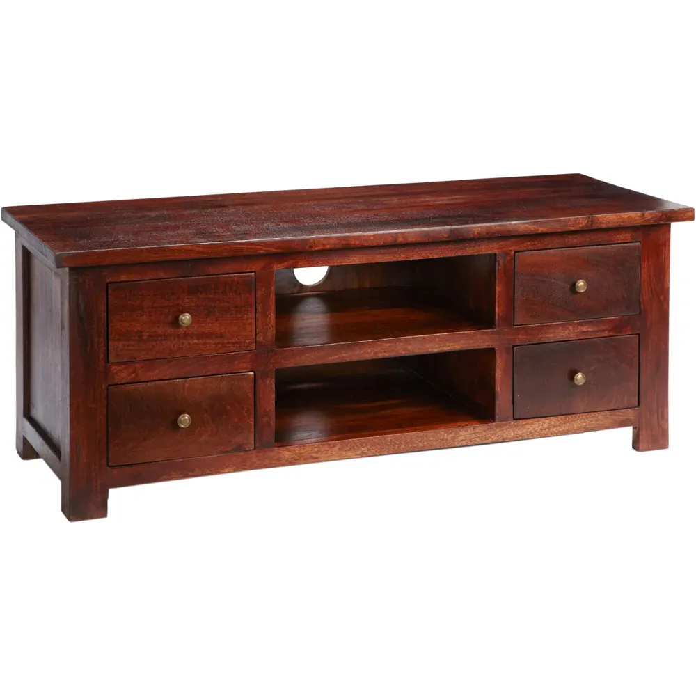 Esma 4 Drawer TV Unit - Brown, Mango Wood