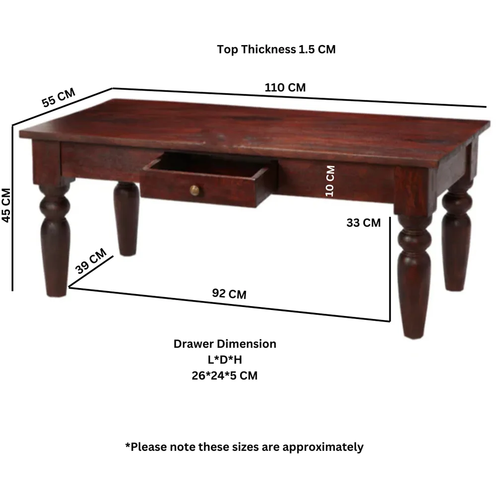 Esma Single Drawer Coffee Table - Brown, Mango Wood