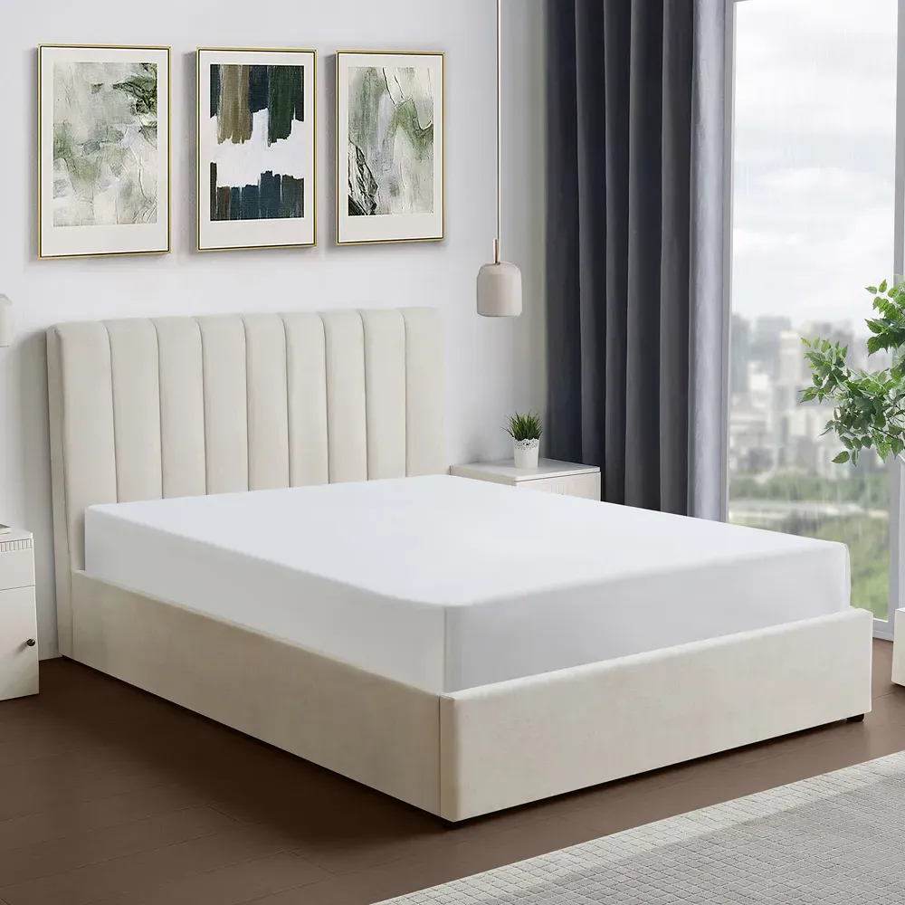 Evelynne Double Ottoman Bed with Storage - Beige, Linen