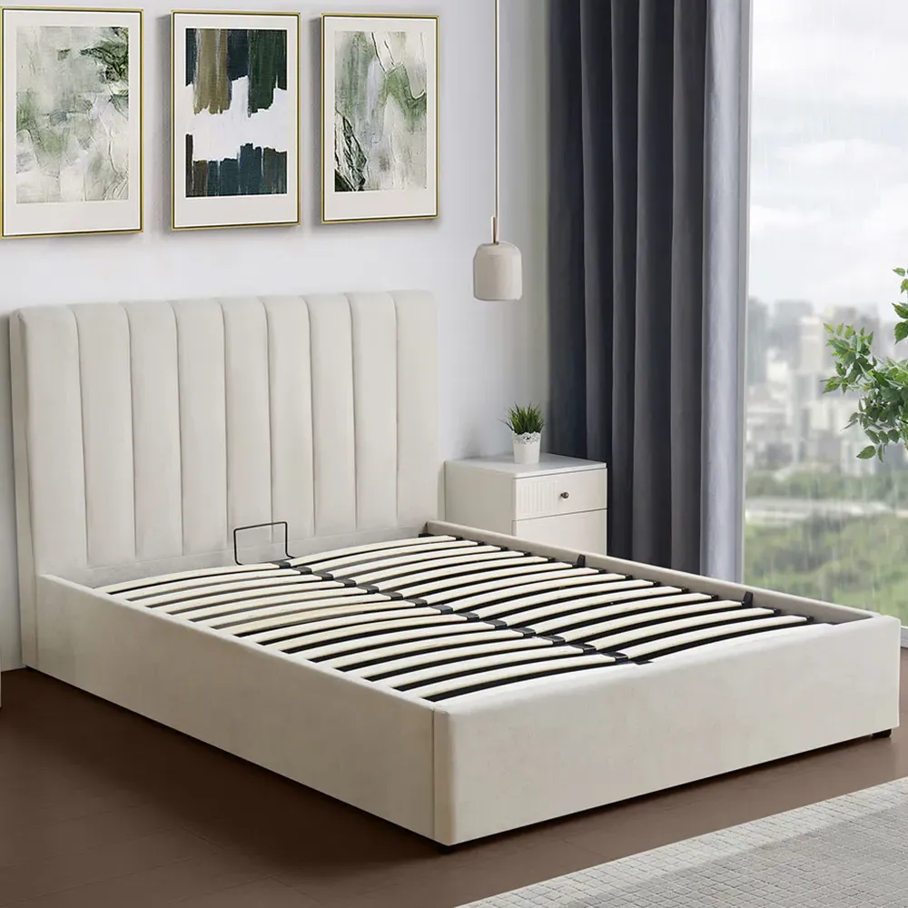 Evelynne Double Ottoman Bed with Storage - Beige, Linen