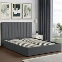 Evelynne King Size Ottoman Bed with Storage - Dark Grey, Linen