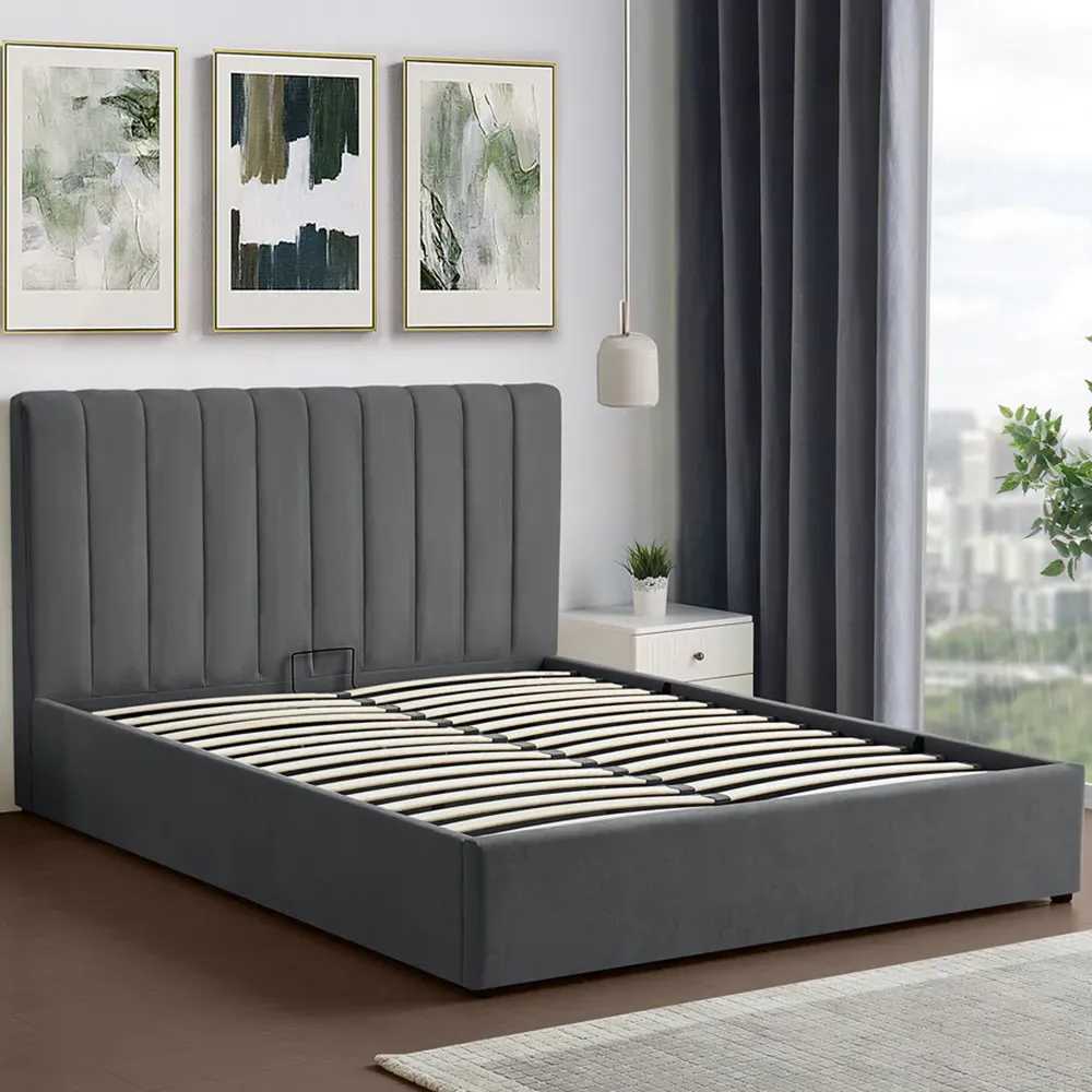 Evelynne King Size Ottoman Bed with Storage - Dark Grey, Linen