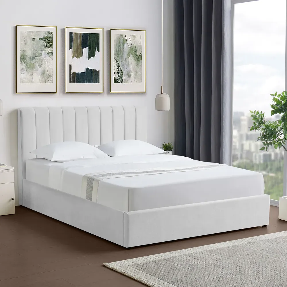 Evelynne King Size Ottoman Bed with Storage - Grey, Linen