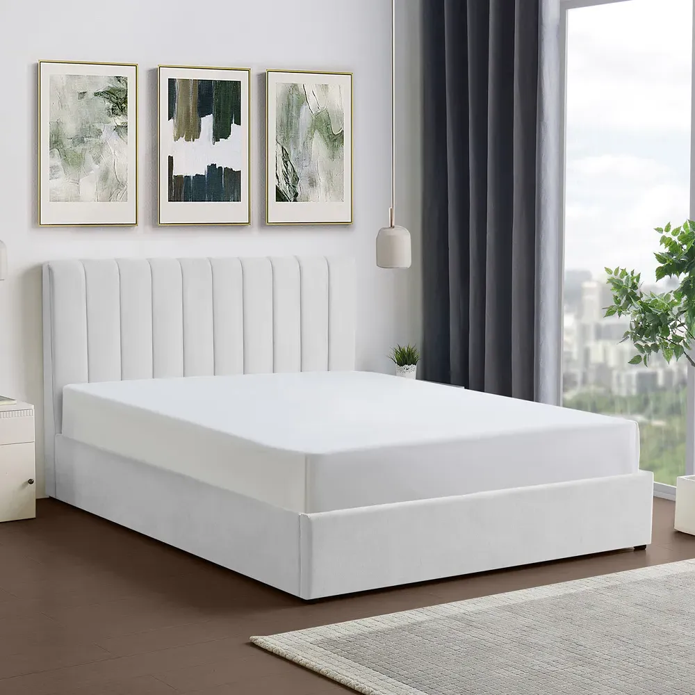 Evelynne King Size Ottoman Bed with Storage - Grey, Linen