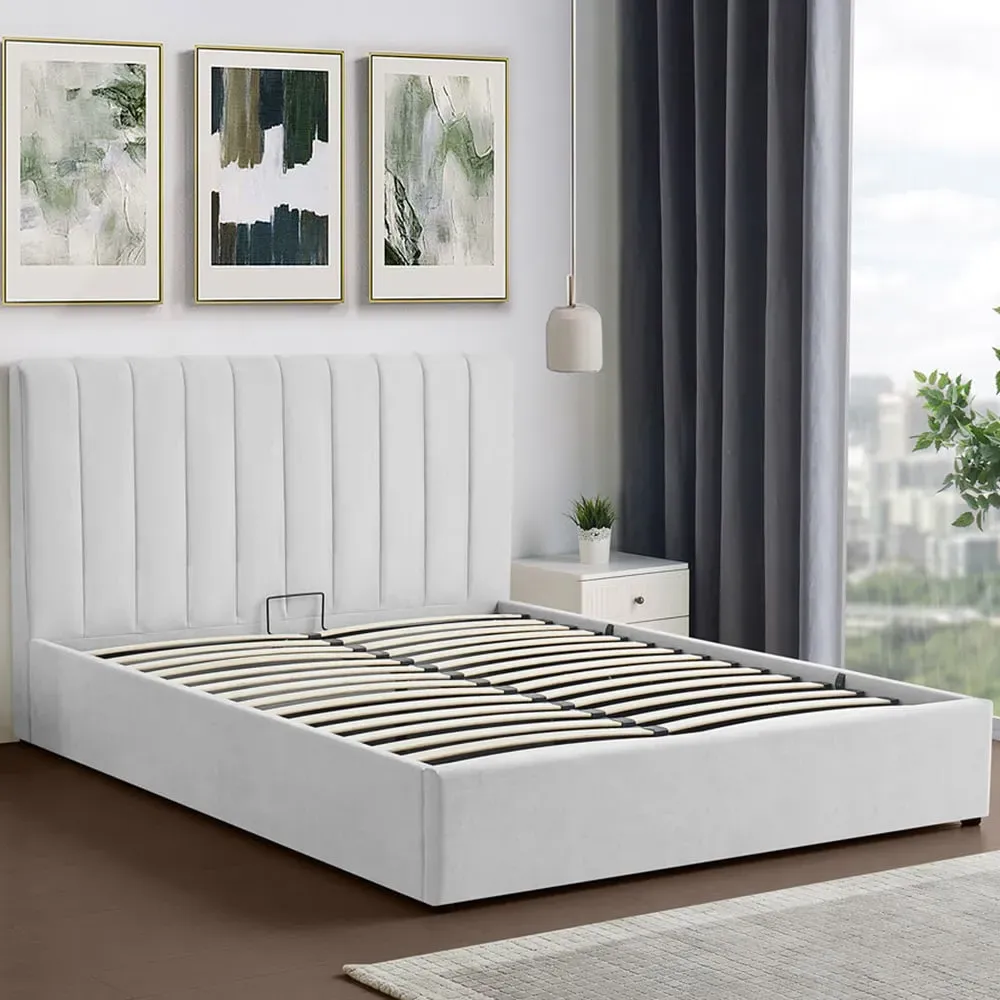 Evelynne King Size Ottoman Bed with Storage - Grey, Linen