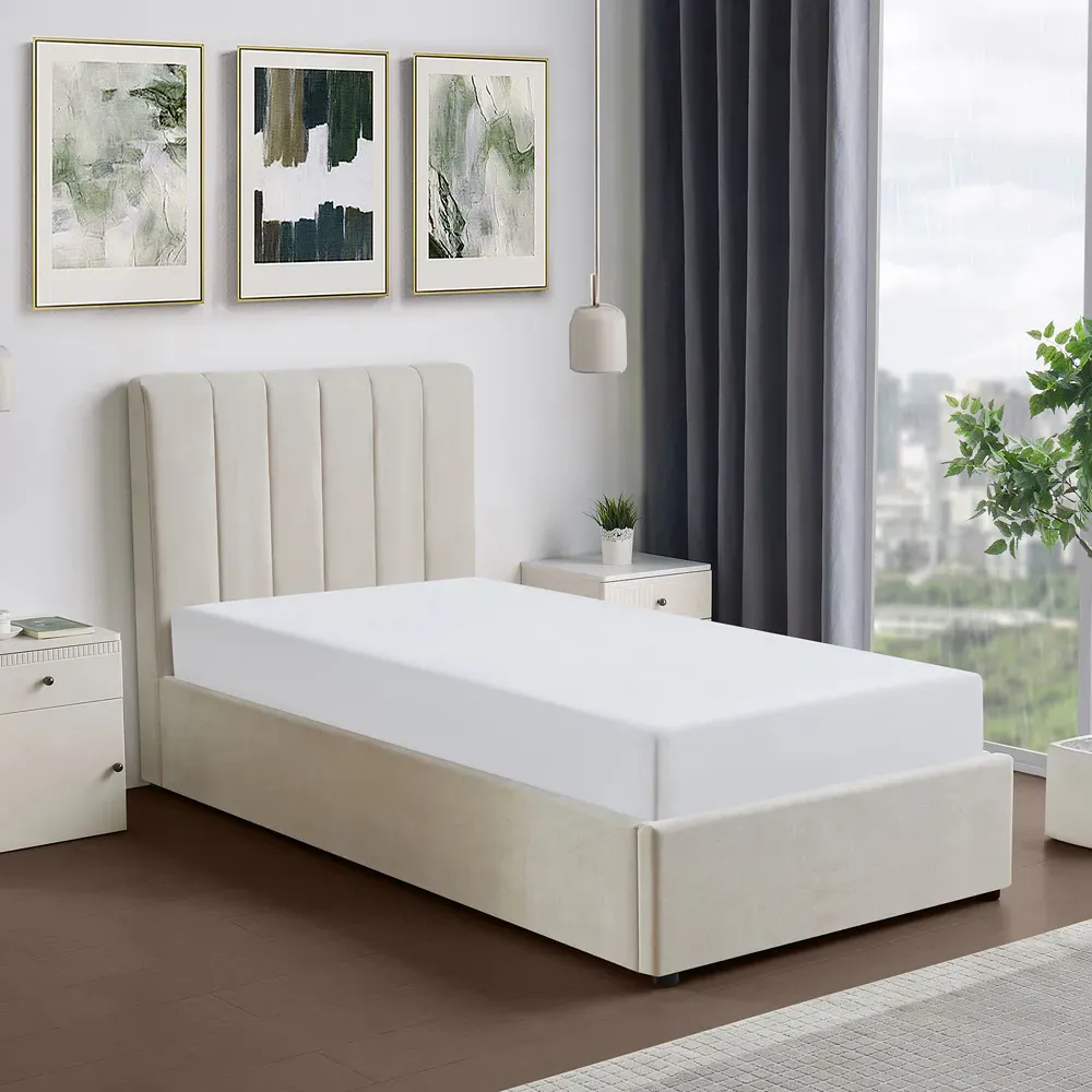 Evelynne Single Ottoman Bed with Storage - Beige, Linen